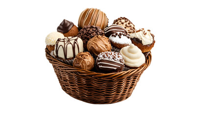 Delicious Pastries and Cakes in Vase Basket on Crisp White Background