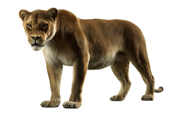 Obraz premium Wild lioness standing confidently on a plain background