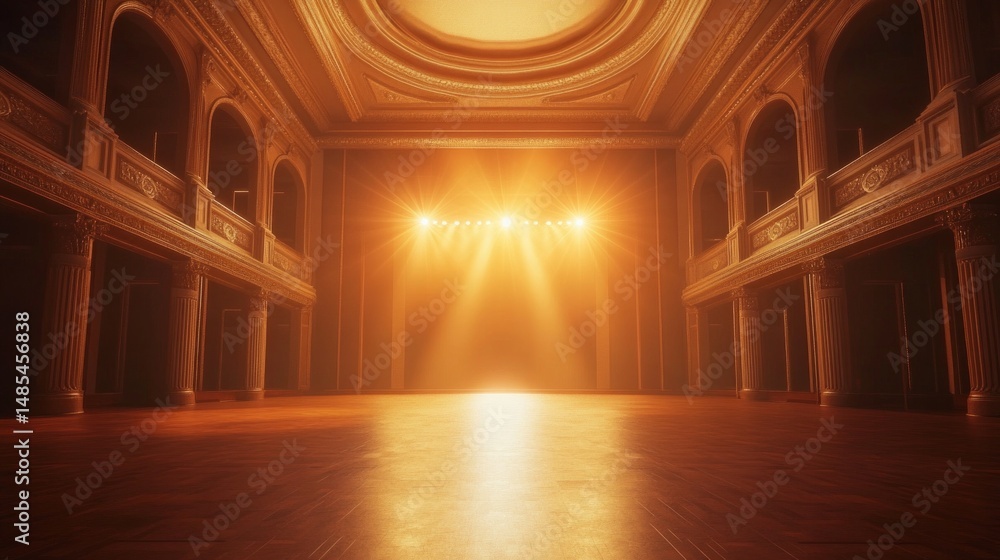 Poster a large empty stage with a spotlight shining on it