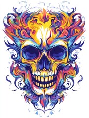 Obraz premium Colorful skull design with ornate floral patterns.