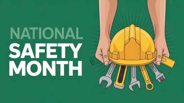 National Safety Month Promotional Poster with Tools and Helmet Design