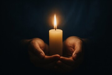 Candle held in hands represents hope and memory in solemn remembrance of sacrifice