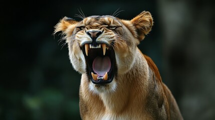 Roaring Lioness Close Up: Wet Fur, Intense Gaze