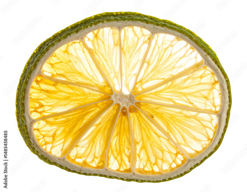 Poster Backlit dried lime slice isolated on transparent background
