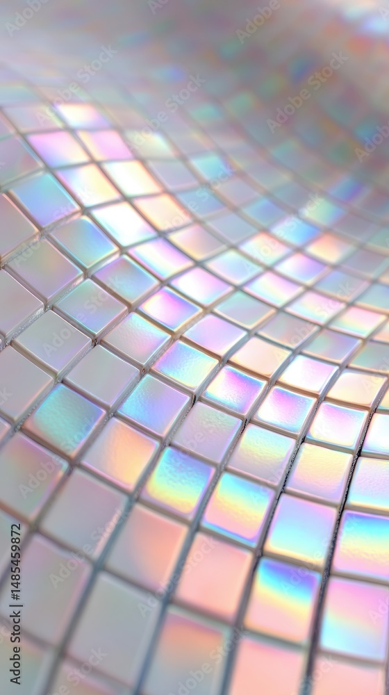 Poster shimmering mosaic tiles with iridescent colors reflecting light in an artistic abstract background p