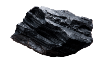 Natural black rock with glossy surface and sharp edges
