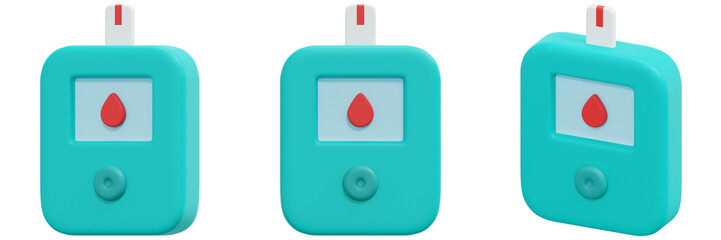 Set of Glucose Meter 3d Render Icon Illustration