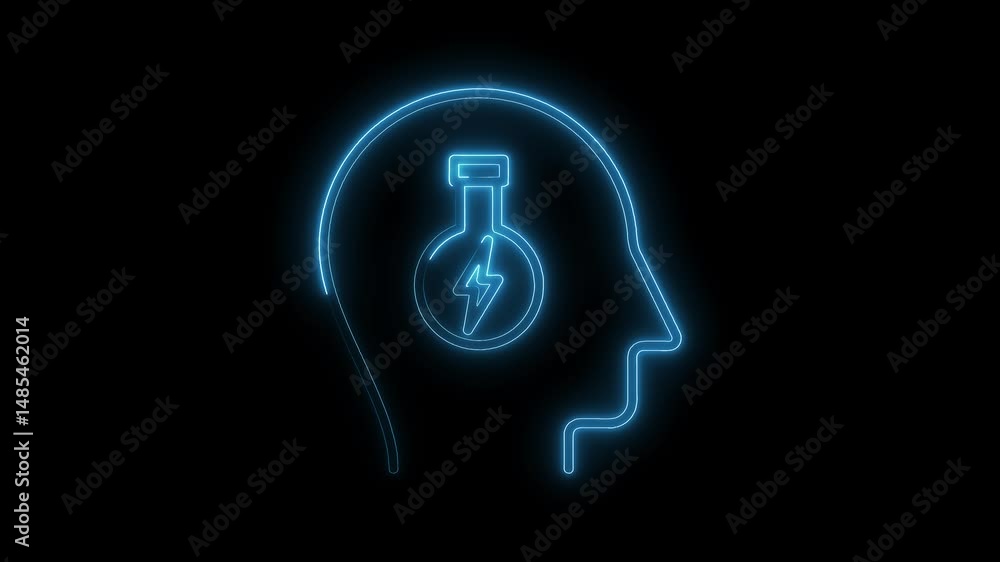Aufkleber idea generation glowing head with lightbulb inside animated on black background