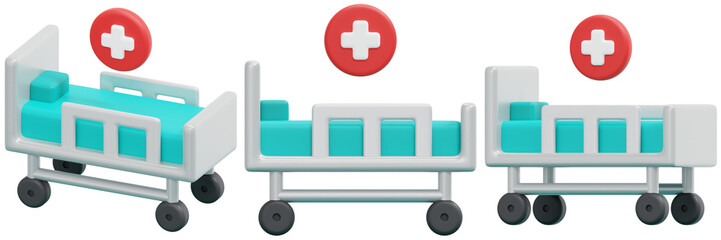 Set of a Turquoise and White Hospital Bed with Icon 3d Render Icon Illustration