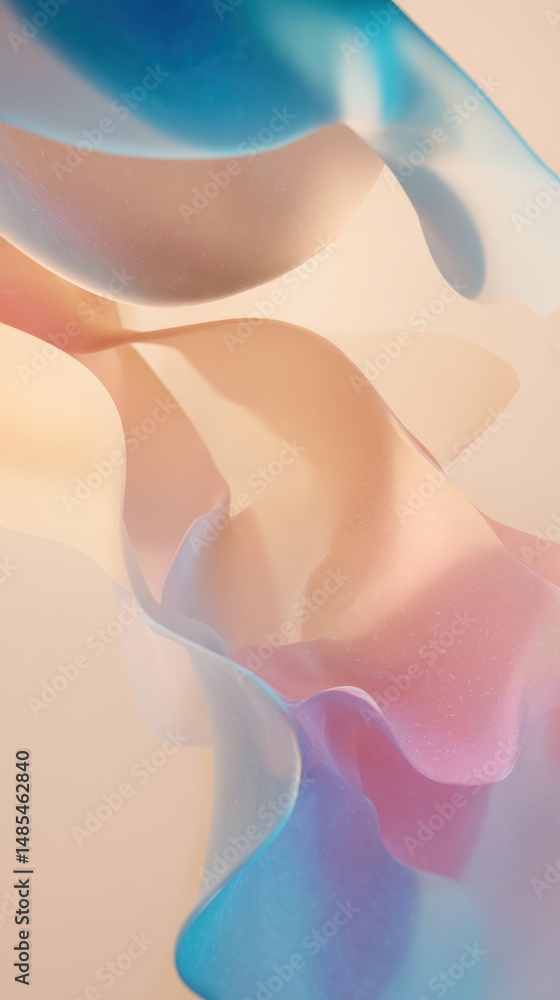 Poster abstract flowing shapes in soft pastel colors with smooth gradients, creating a dreamy and serene vi