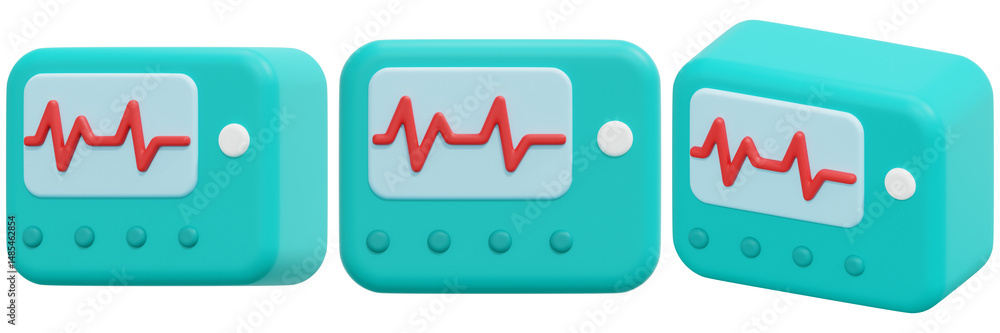 Poster set of 3d rendered ecg monitors displaying heart rate 3d render icon illustration