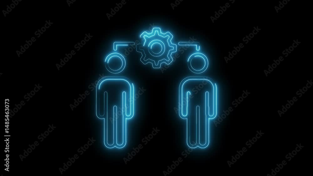 Poster abstract neon collaboration two figures sharing ideas and innovation for creative problem solving co