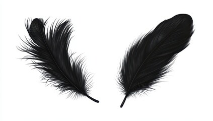 Obraz premium Two black feathers on a white background