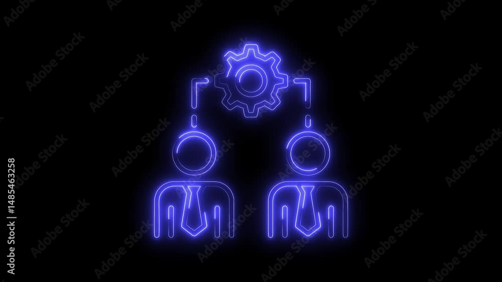 Aufkleber neon teamwork illustration of problem solving strategy with connected team members and gear