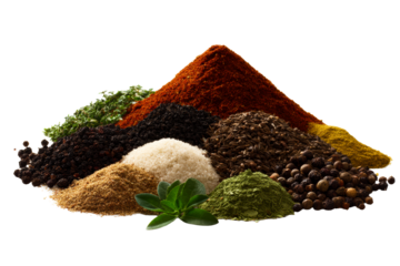Colorful assortment of spices on a transparent background