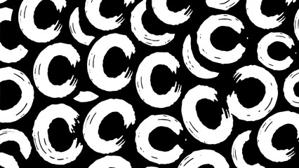 Abstract Black and White Circular Brush Stroke Pattern Seamless Texture Design for Backgrounds, Fabrics, and More
