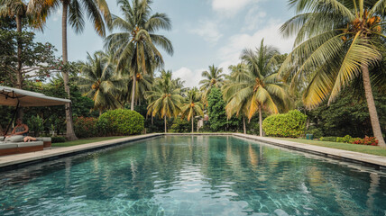 Tropical Pool with Palm Reflections