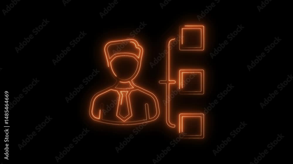 Aufkleber neon businessman with organization chart illustrating management structure and business hierarchy on