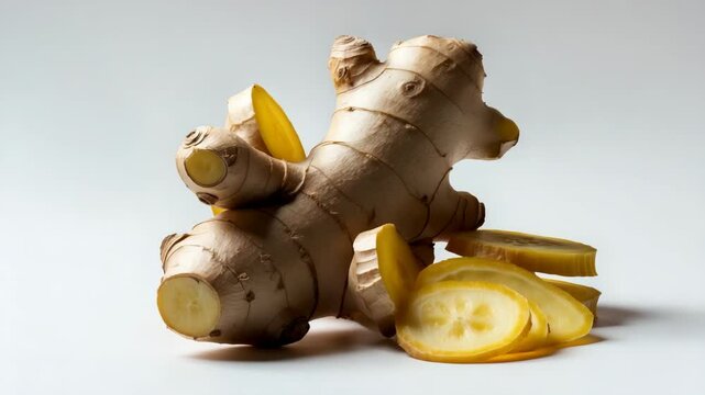 Ginger root slices isolated on a background.
