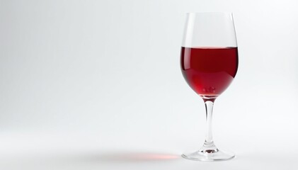 Single glass of ruby red wine on bright white backdrop , drink, single, drinkware