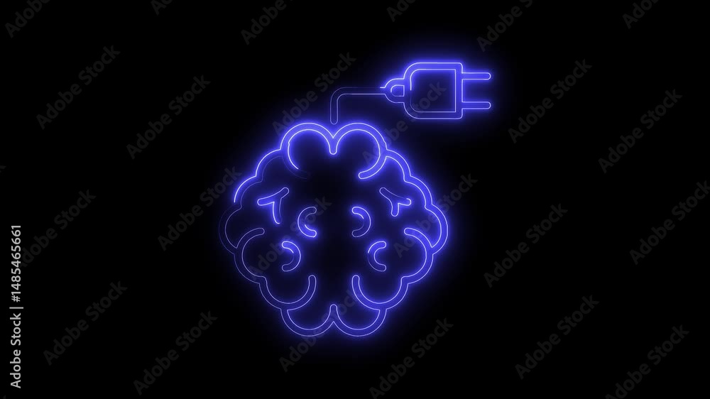 Poster neon brain concept artificial intelligence and neural network connection idea electric plug animated