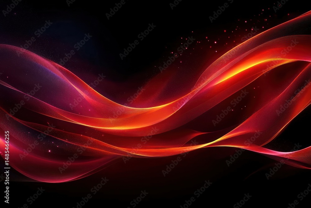 Fototapete flowing abstract waves of red and orange light against a dark background creating a dynamic and vibr