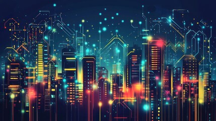 Obraz premium Digital cityscape, advanced technological infrastructure with vibrant connections