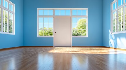 Fototapeta premium Empty Room with Blue Walls and Windows