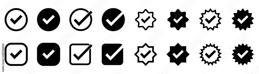 Wall mural black check mark icons set. checkmark vector icon collection. checked icon or correct choice sign. c