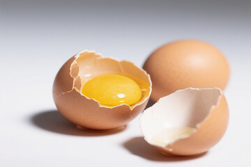 cracked egg with yolk on a white background