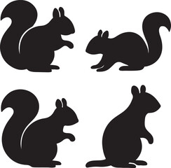Squirrel Silhouette Design Set Wild Animal Vector Illustration