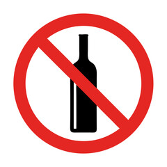 No alcohol sign, simple design, red and black colors, for safety warnings
