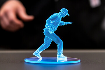 AI-powered digital assistant hologram guiding users with interactive features in a modern workspace