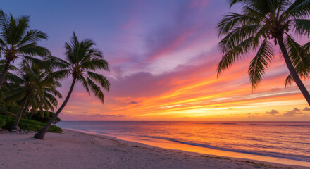 Summer Beach Vibes, Tropical Sunset, Palm Trees, Crystal Clear Water