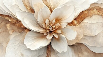 Delicate, layered floral design in beige and cream tones