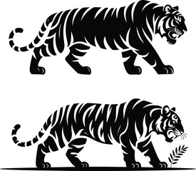 Fototapeta premium Roaring Tiger Vector Illustration – Bold Wildlife Animal Art for Tattoos & Logos,Tiger vector with white background