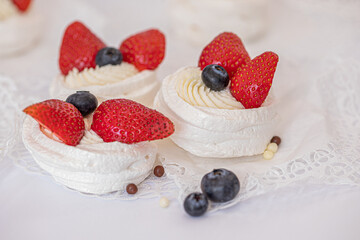 
Close-up of Pavlovas with Strawberries and Blueberries
