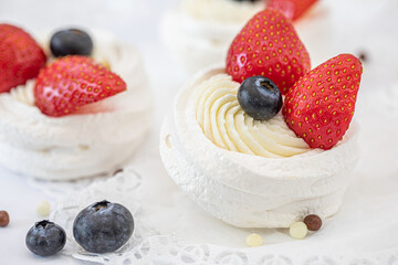 
Close-up of Pavlovas with Strawberries and Blueberries