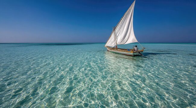 Tranquil Sailboat on Crystal-Clear Waters