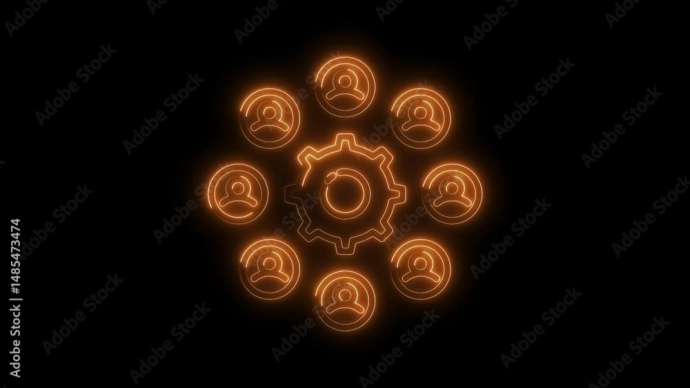 Poster glowing teamwork and settings concept animation for business solutions and development