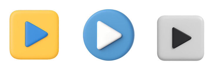 Colorful 3D Play Button Icons  isolated on transparent background  , Digital Interface and Multimedia Design Elements , Cartoon icon plastic style