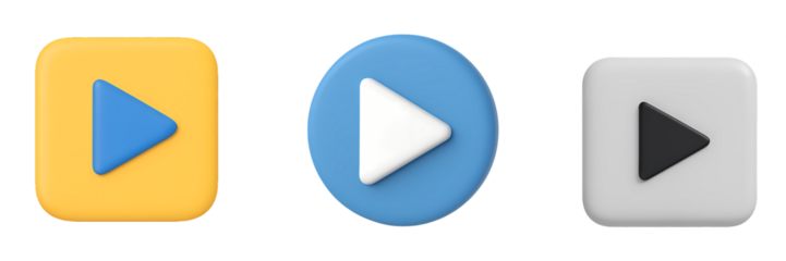 Colorful 3D Play Button Icons  isolated on transparent background  , Digital Interface and Multimedia Design Elements , Cartoon icon plastic style