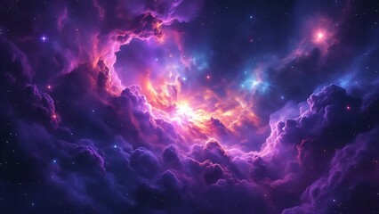 Colorful cosmic nebula with star cluster, deep space, vibrant clouds of gas and dust, interstellar scene, glowing stars, high-resolution astrophotography, science fiction space background