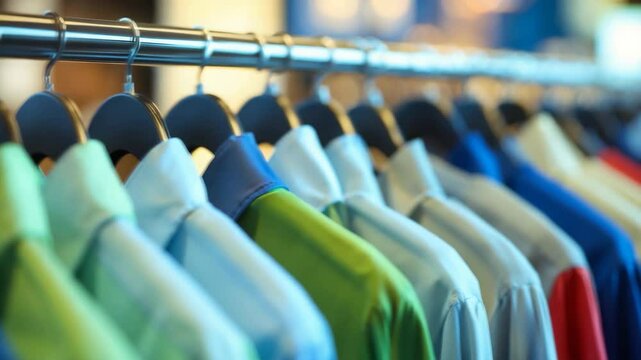 A variety of shirts arranged on a rack