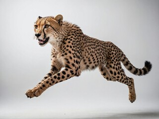 Fototapeta premium A full-body portrait of a cheetah captured mid-air during a jump