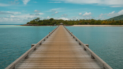 Tropical Wooden Pier Leading to Ocean