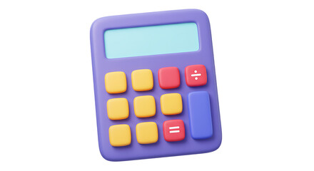 Purple Calculator with Colorful Buttons on White Background