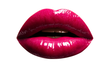 Glossy red lips on transparent for beauty designs