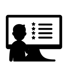 Silhouette of User Feedback Form with Stars on Screen, Concept of Client Insight and Tool Refinement