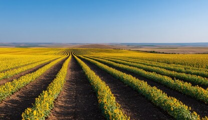 Vast sunflower field stretching to horizon